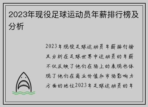 2023年现役足球运动员年薪排行榜及分析